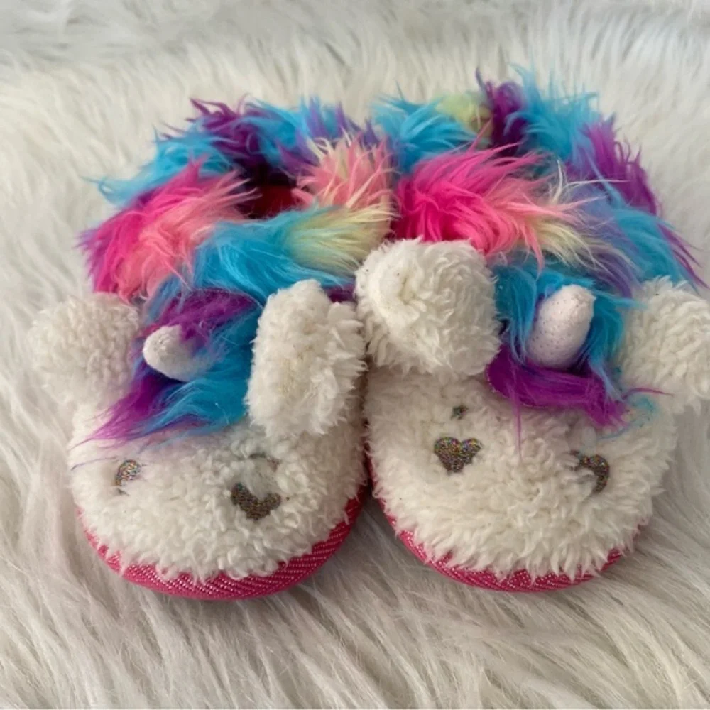DearFoams Slippers Girls‎ Size 7-8 Unicorn Slip On Like New
